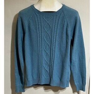 Womans Chaps Cable Knit Blue Sweater XL Preppy Office Teacher Classic Golf  Z2